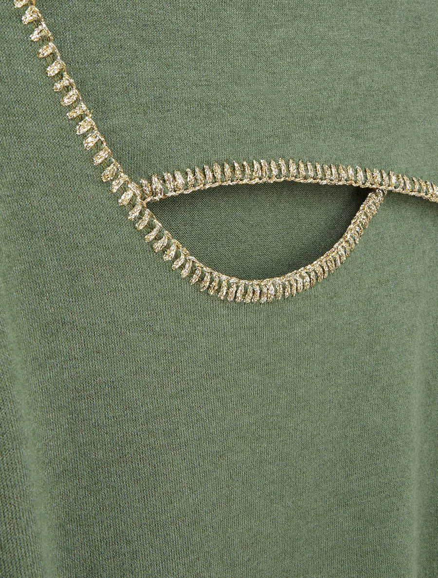 Pull ajouré à col montant - Kaki - 3