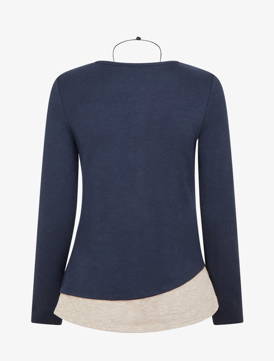 Pull bicolore zippé sur le côté - Marine/taupe - 2