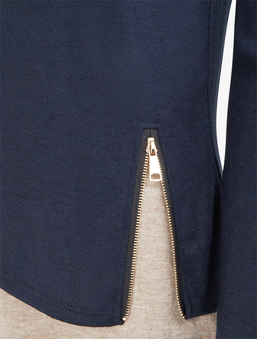 Pull bicolore zippé sur le côté - Marine/taupe - 3