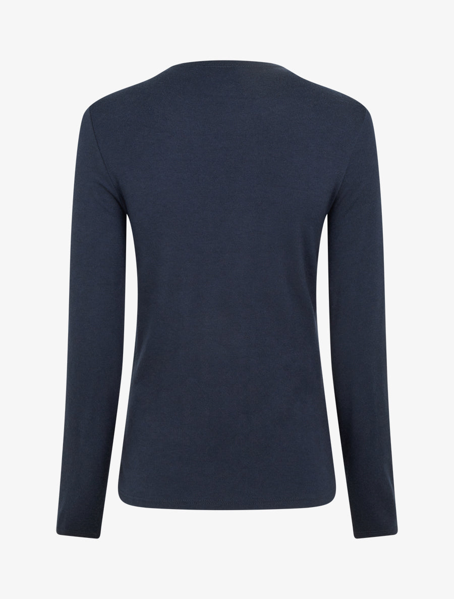 Pull fin uni à col fantaisie - Marine - 2