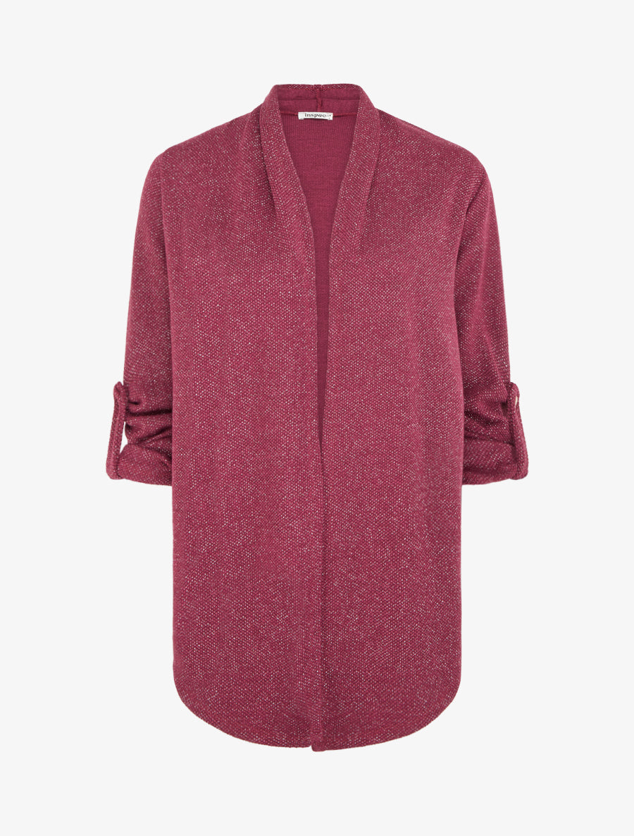 Gilet uni irisé à manches longues retroussables - Prune - 1