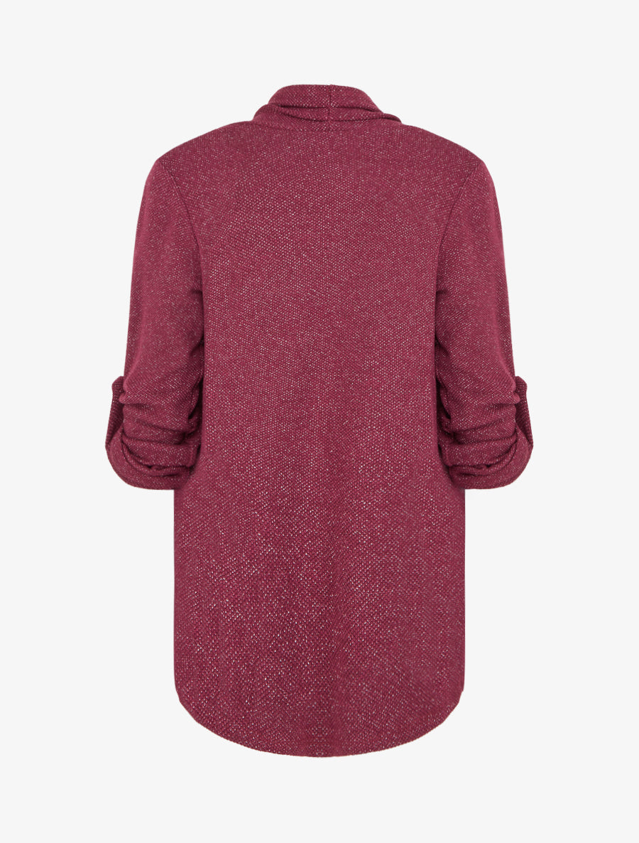 Gilet uni irisé à manches longues retroussables - Prune - 2