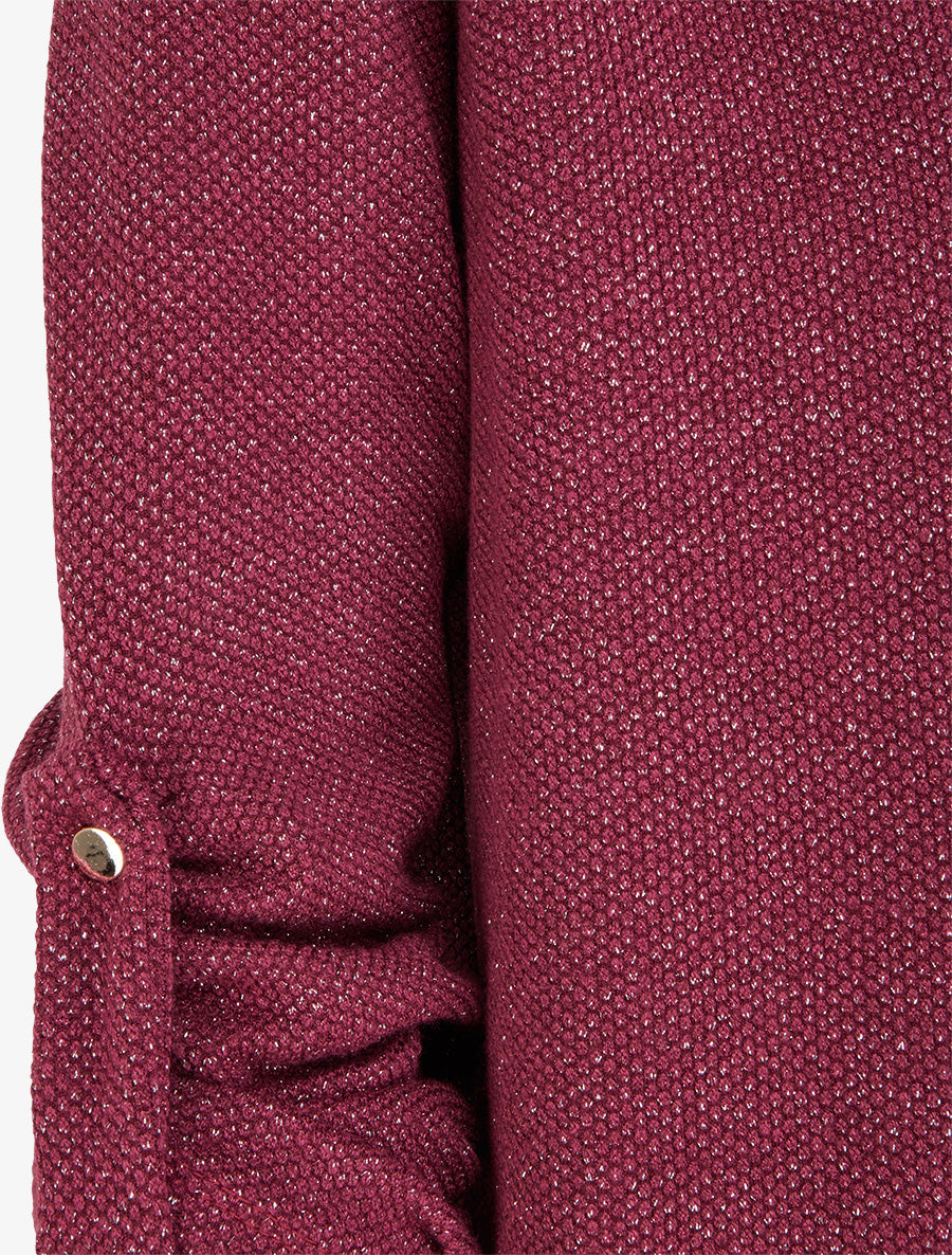 Gilet uni irisé à manches longues retroussables - Prune - 3
