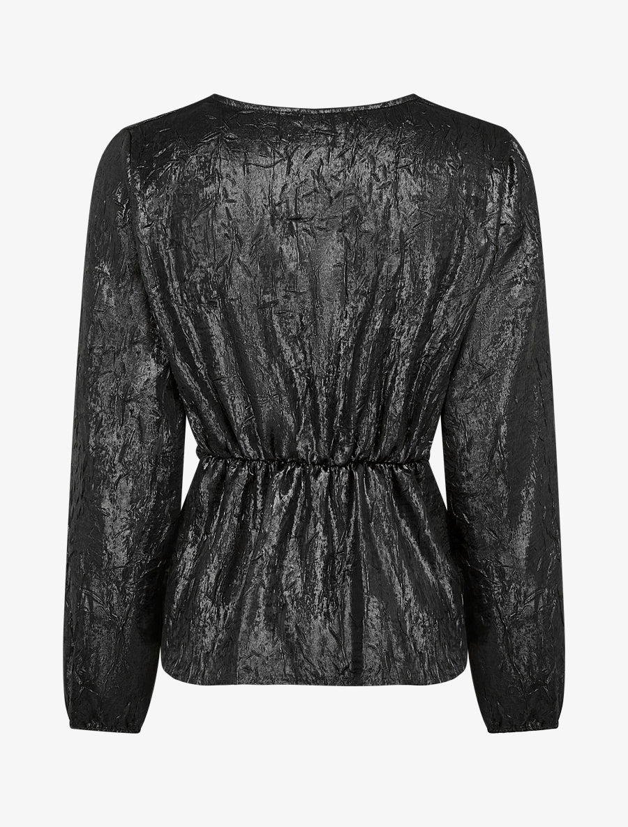 Blouse irisée élastiquée à manches longues - Noir - 2