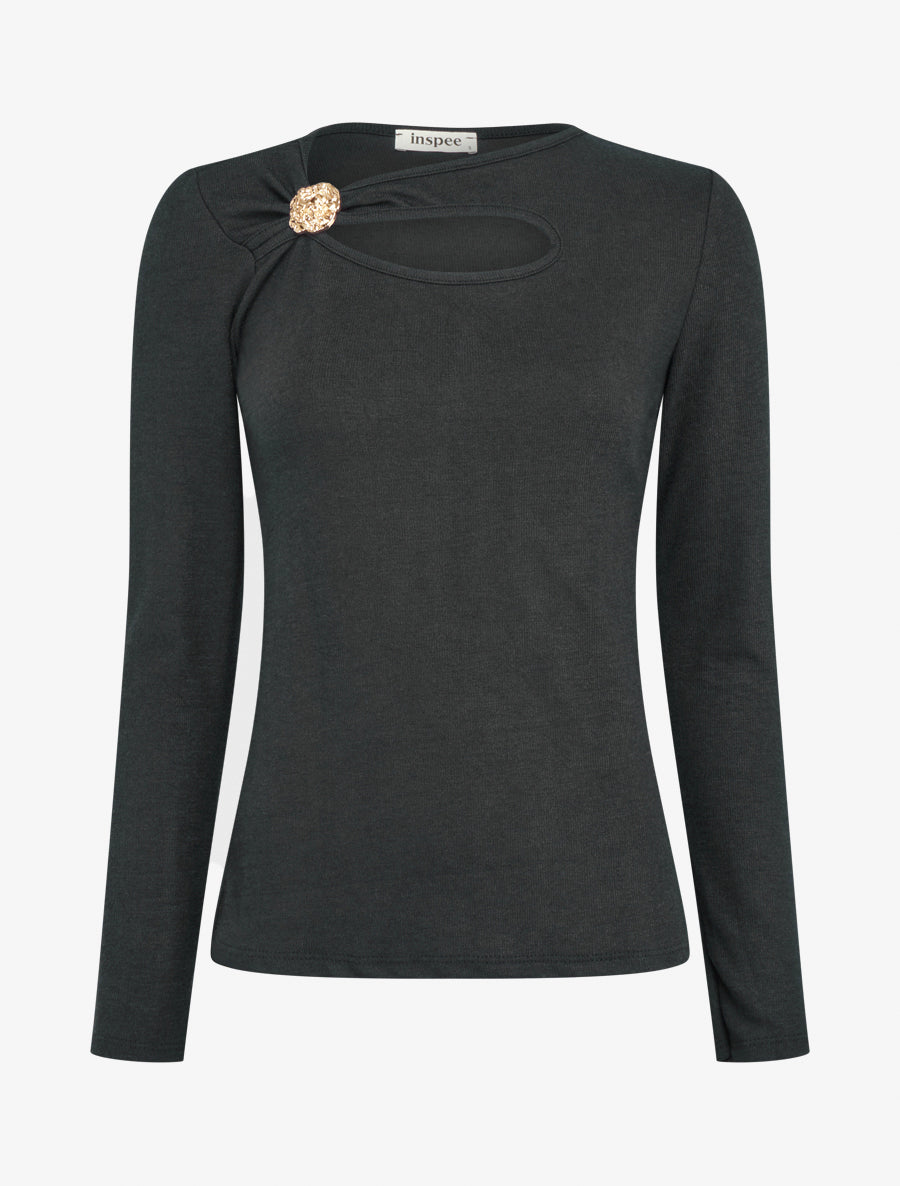 Pull ajouré à empiècement bijou - Noir - 1
