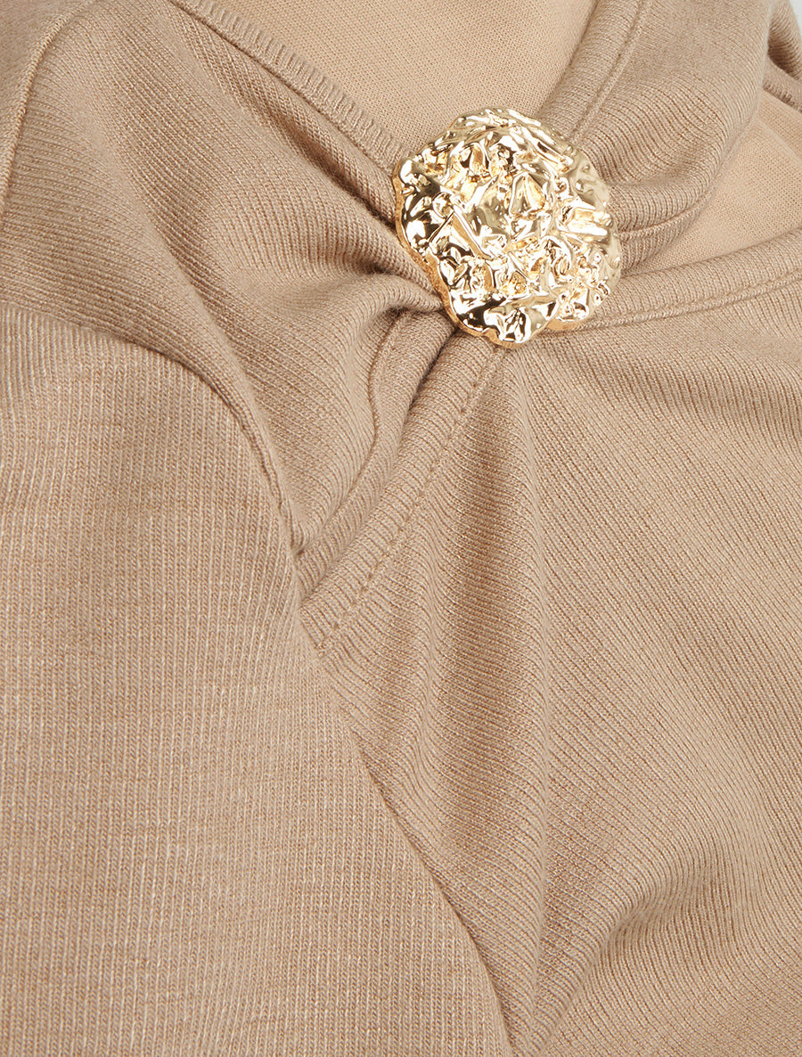 Pull ajouré à empiècement bijou - Taupe - 3