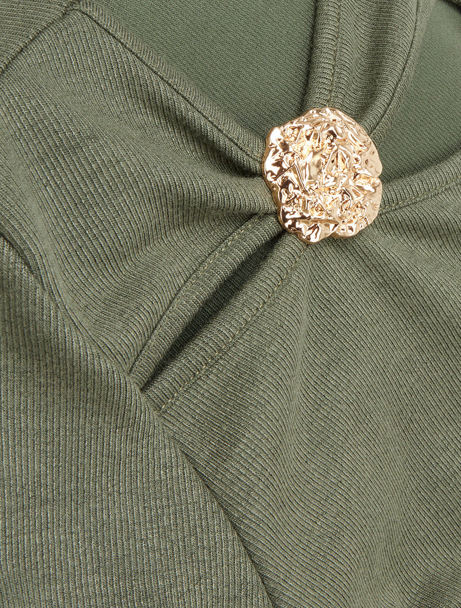 Pull ajouré à empiècement bijou - Kaki - 3