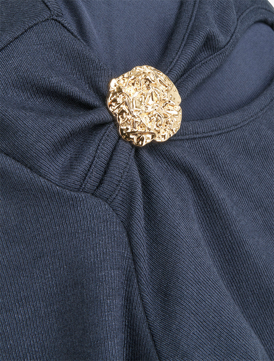 Pull ajouré à empiècement bijou - Marine - 3