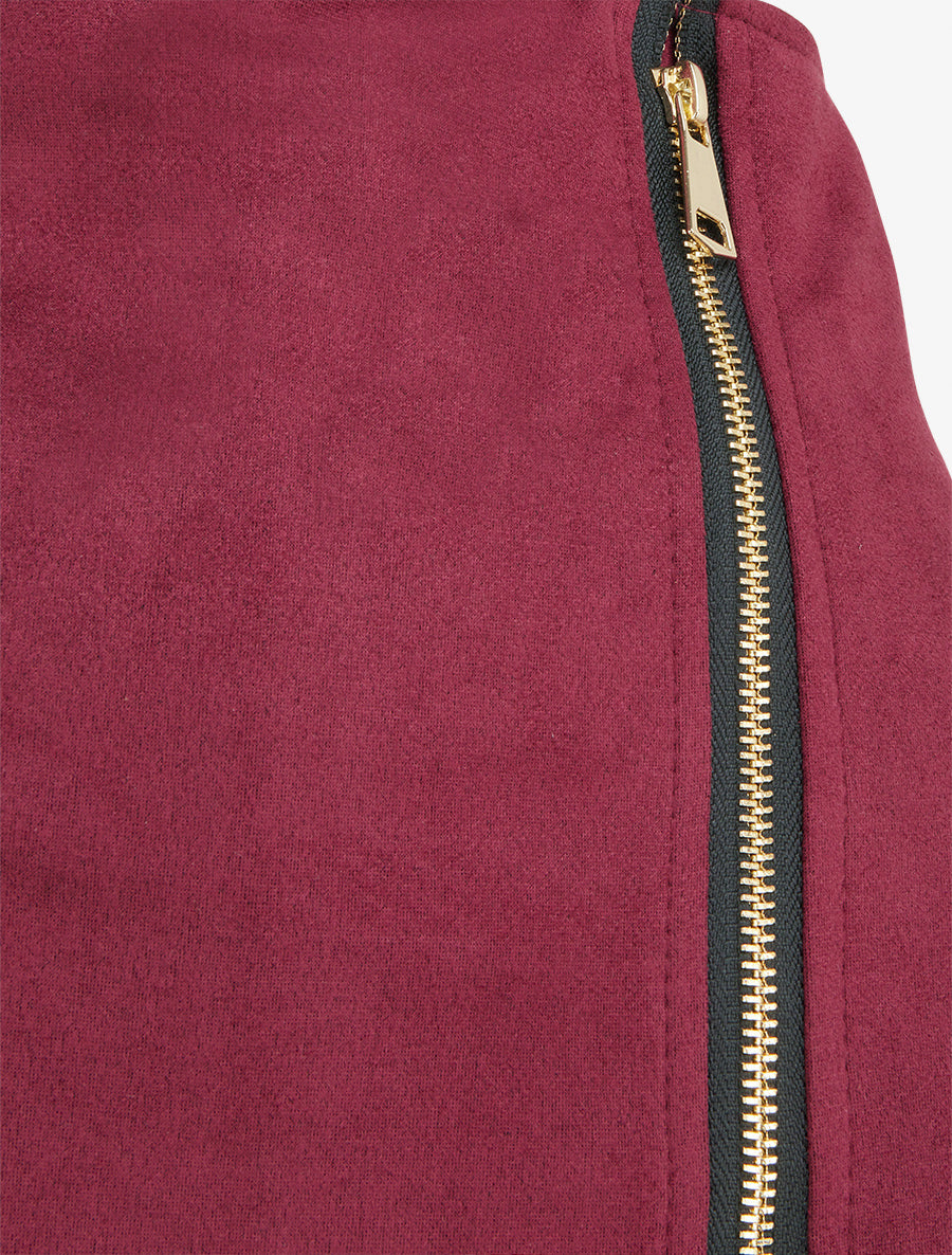 Jupe short zippée en suédine - Lie de vin