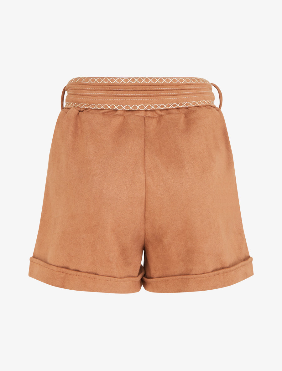 Short en suédine à ceinture brodée - Camel - 2