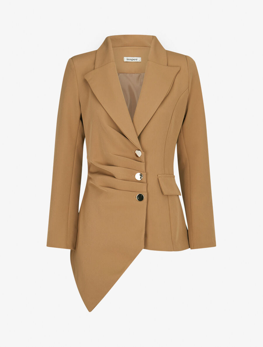 Veste asymétrique à plis - Camel - 4