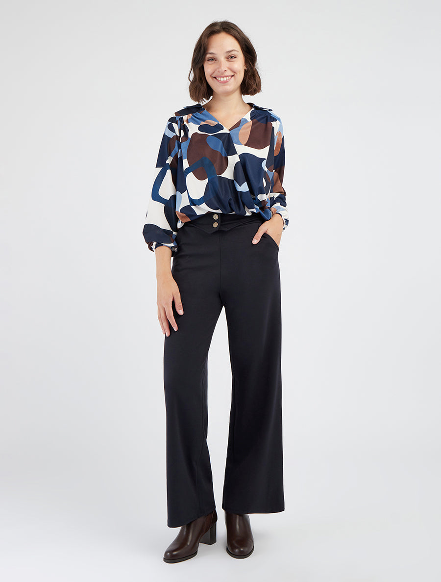 Pantalon taille à pan boutonné - Bleu nuit