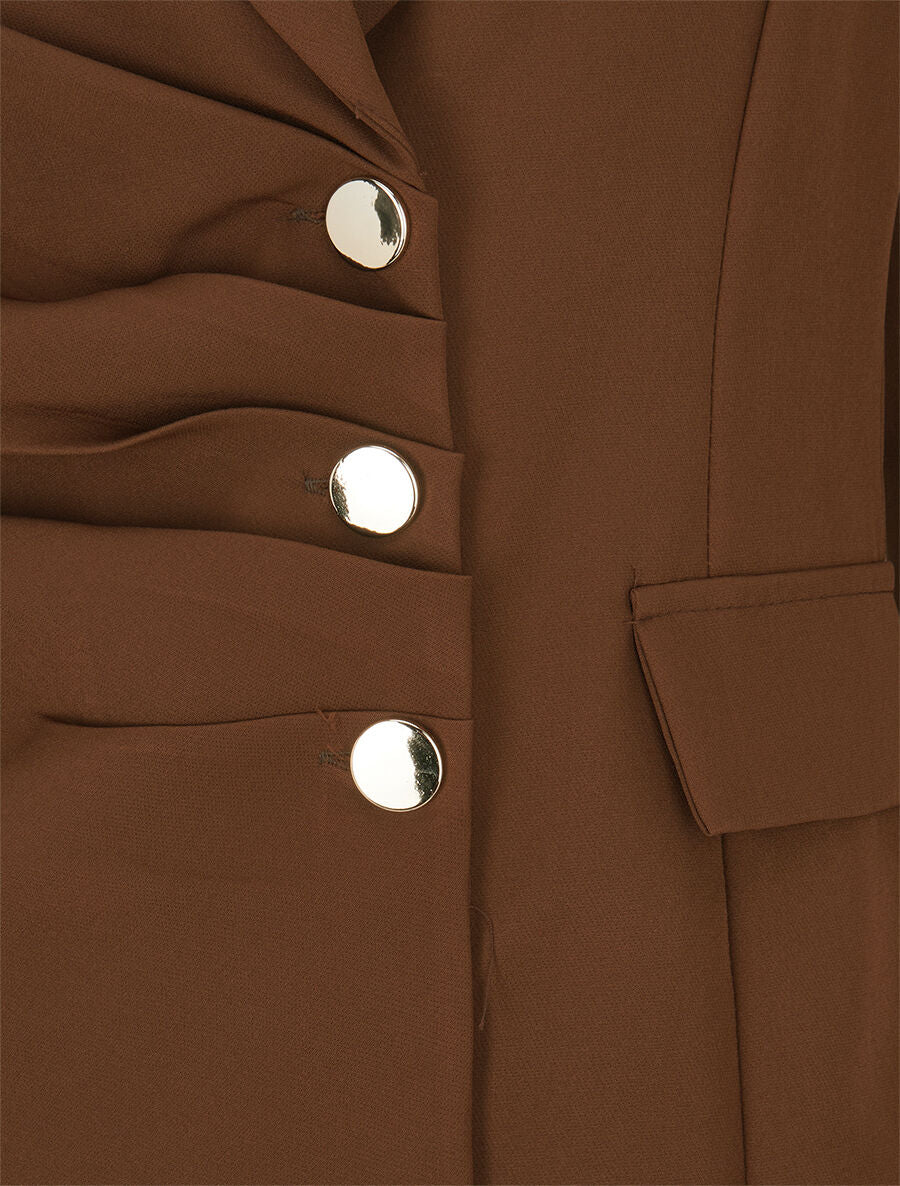 Veste asymétrique à plis - Marron - 3