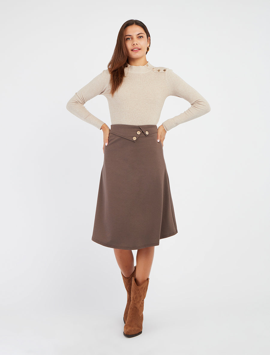 Jupe trapèze à rabats boutonnés - Taupe - 8