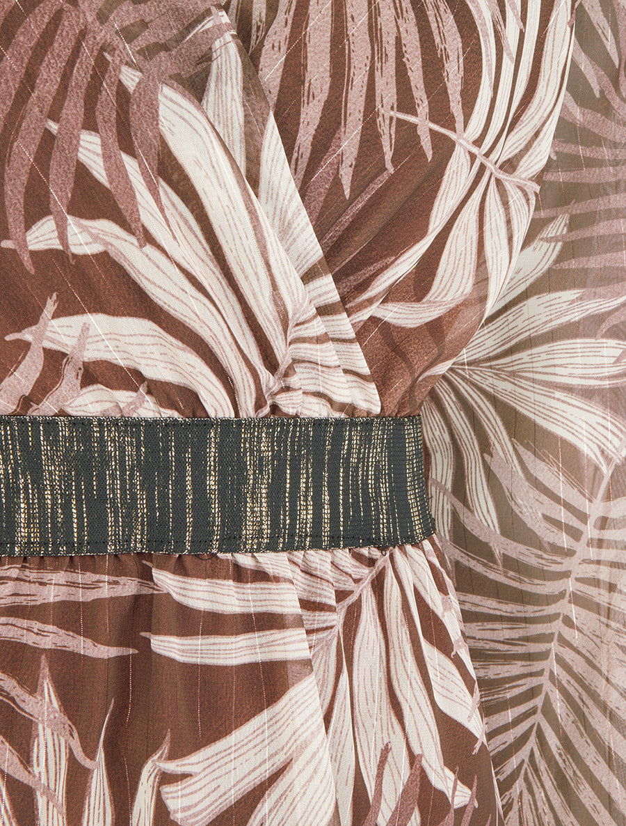 Robe cintrée en voile imprimé feuillage - Marron - 3