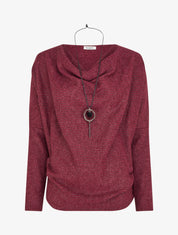 Pull fin rayé à col bénitier - Lie de vin - 1