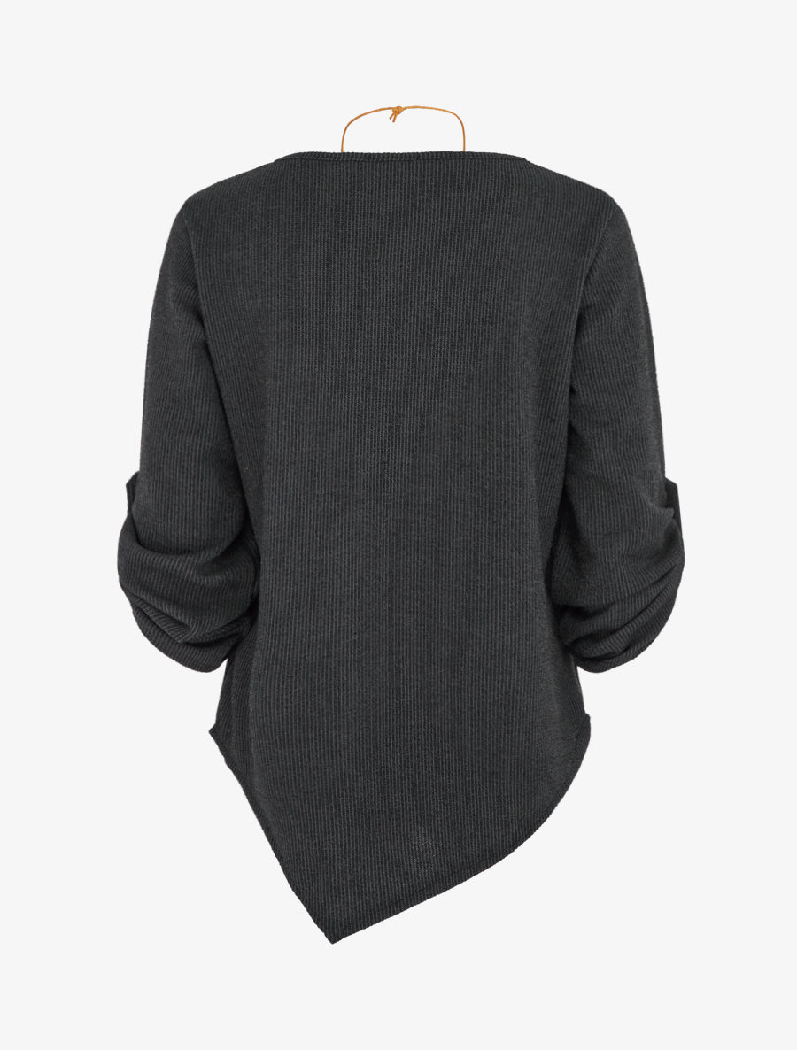 Pull fin asymétrique à manches longues retroussables - Noir - 2