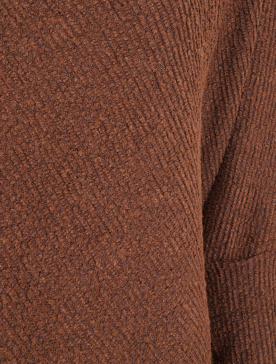 Poncho uni texturé à manches longues - Marron - 3