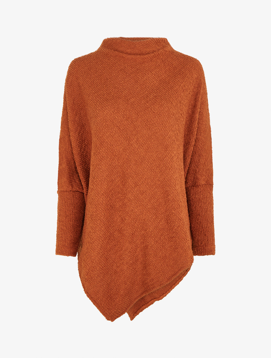 Poncho uni texturé à manches longues - Terracotta - 1
