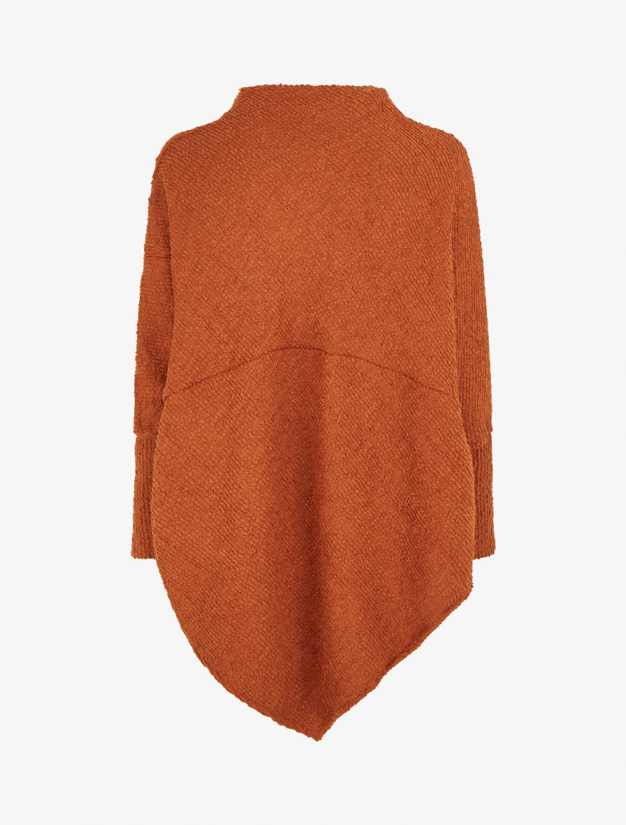 Poncho uni texturé à manches longues - Terracotta - 2
