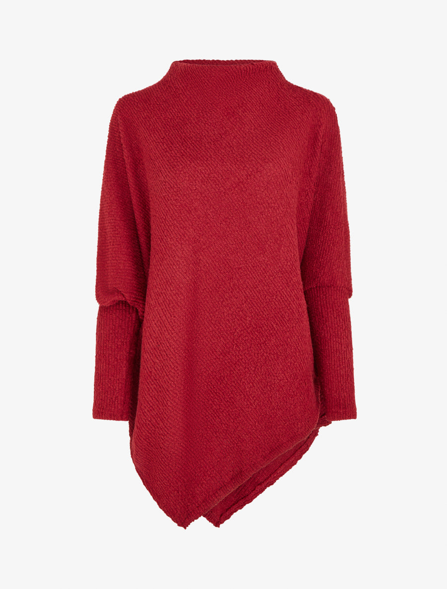 Poncho uni texturé à manches longues - Rouge - 1