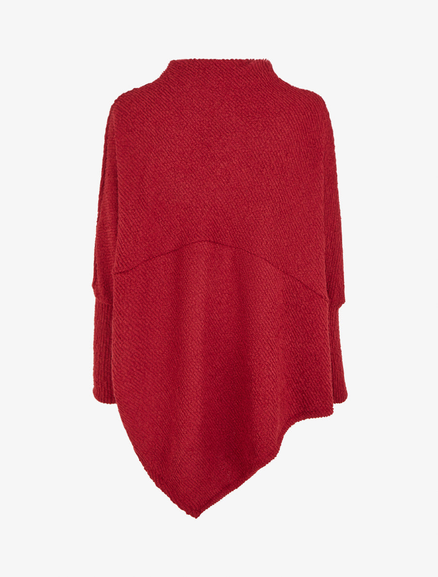 Poncho uni texturé à manches longues - Rouge - 2