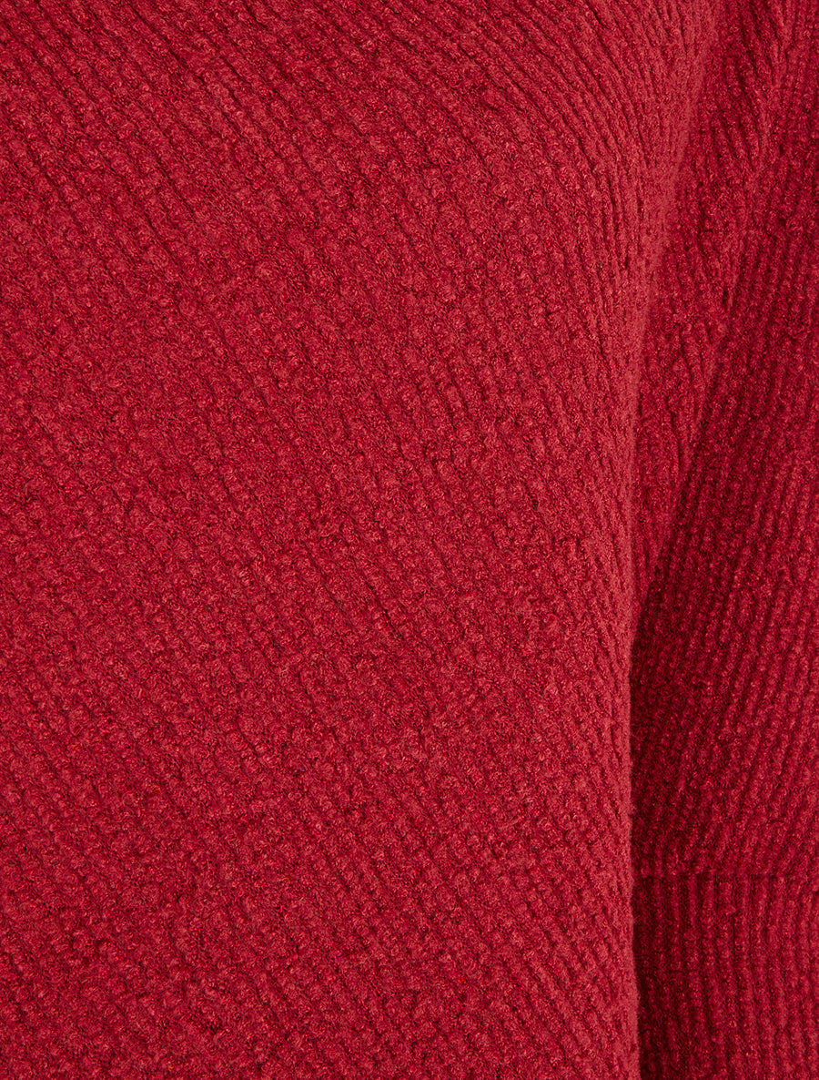 Poncho uni texturé à manches longues - Rouge - 3