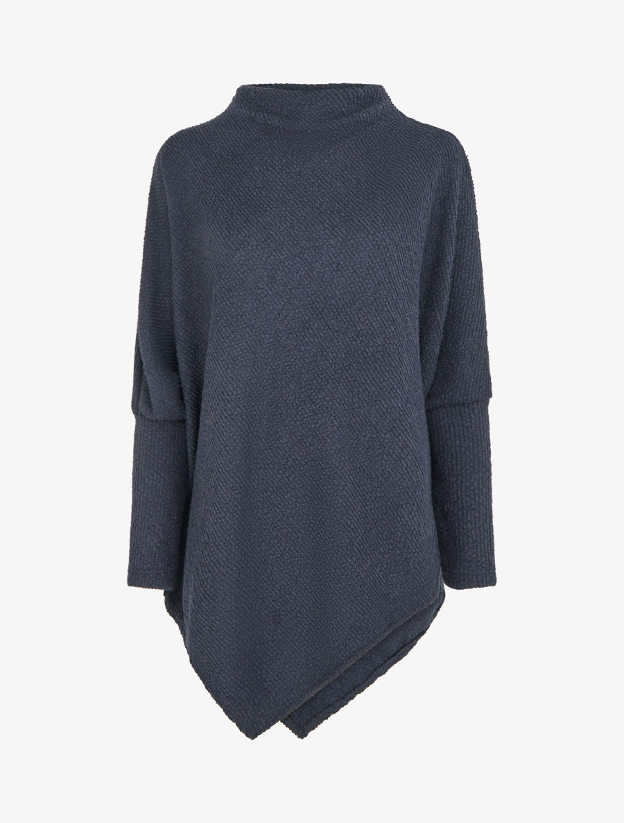 Poncho uni texturé à manches longues - Marine - 1