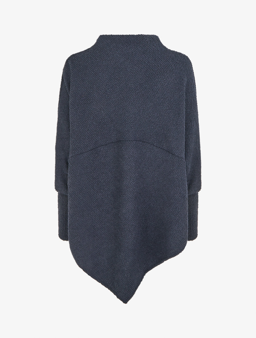 Poncho uni texturé à manches longues - Marine - 2