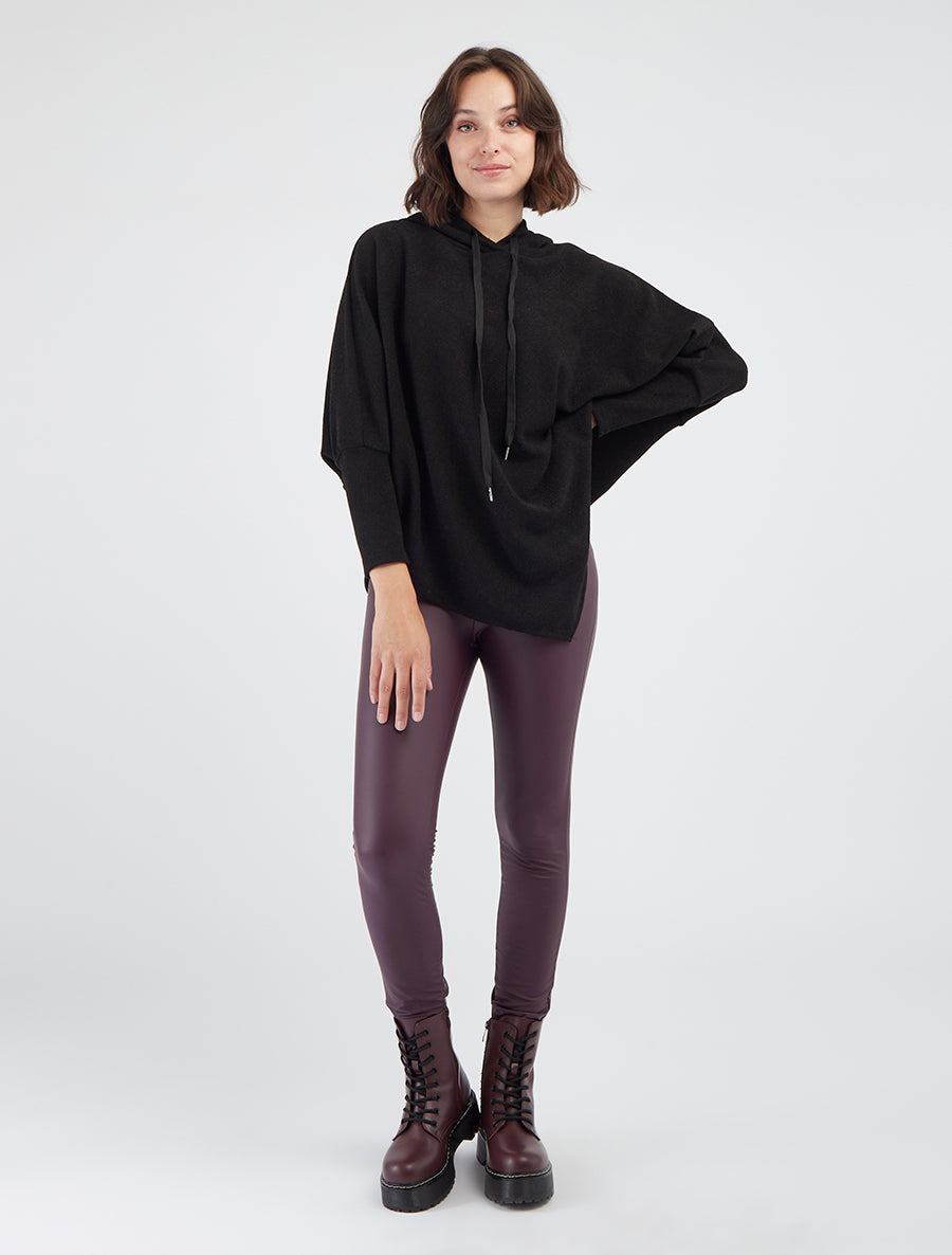 Pull fin asymétrique à capuche - Noir