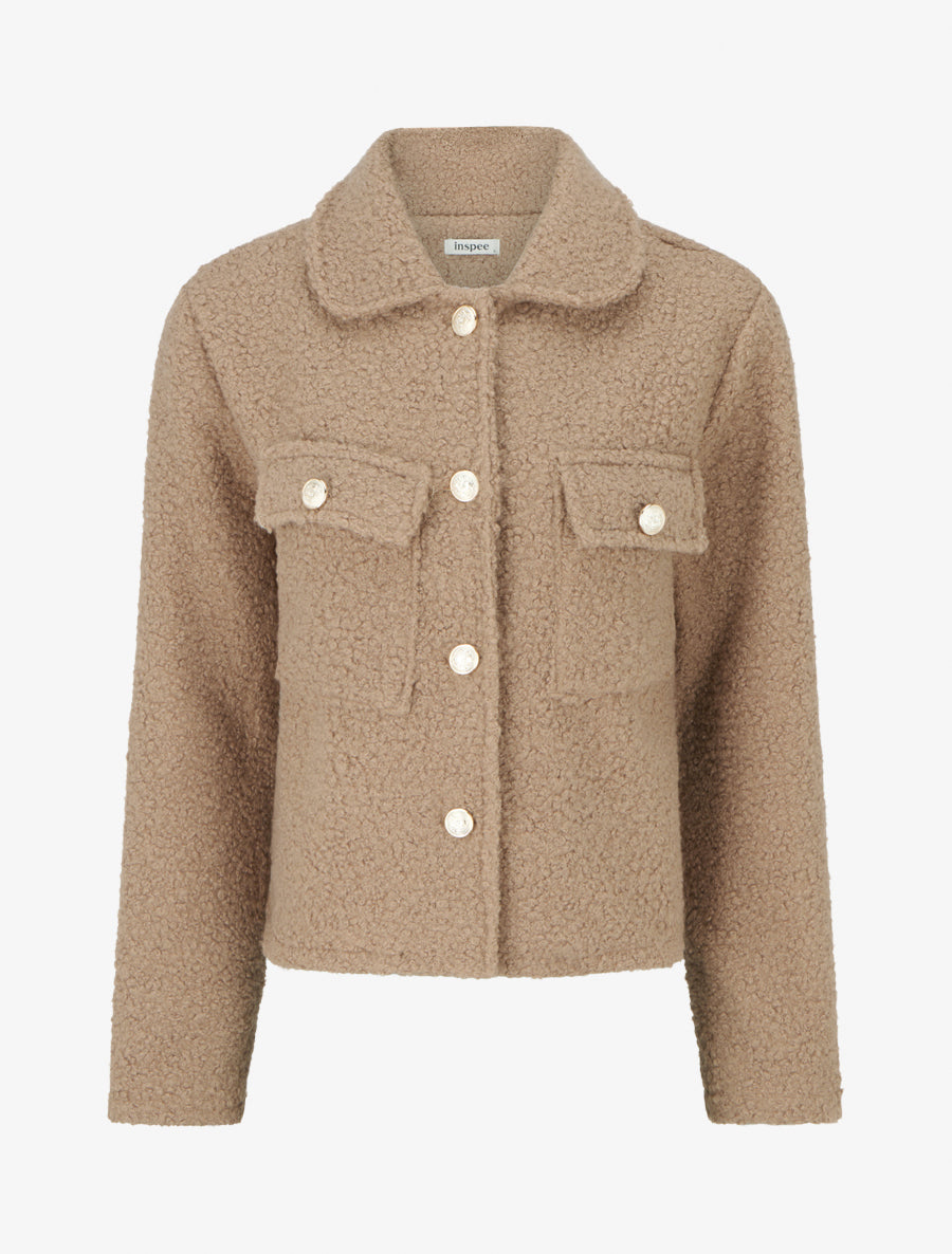 Veste effet laine bouclée - Taupe