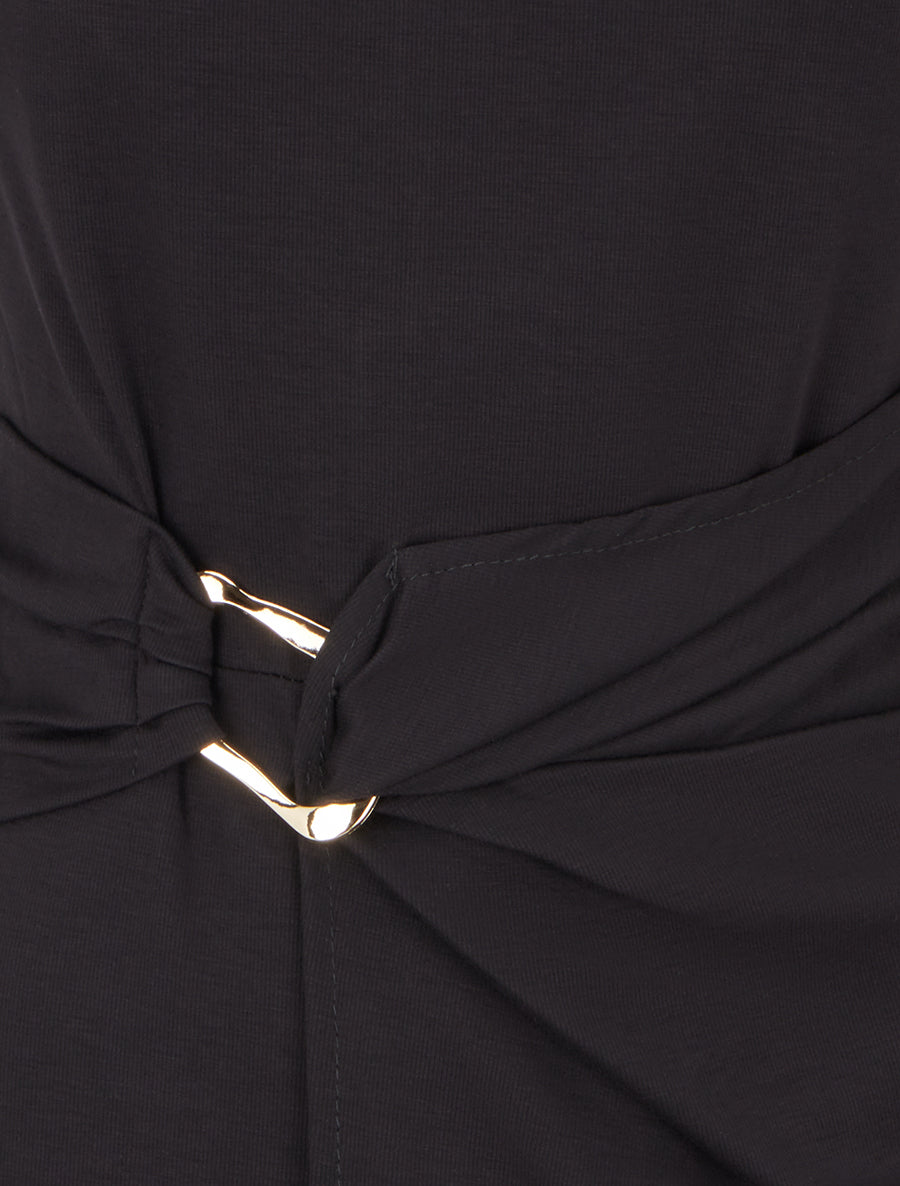 Robe droite unie à empiècement métallique - Noir - 3