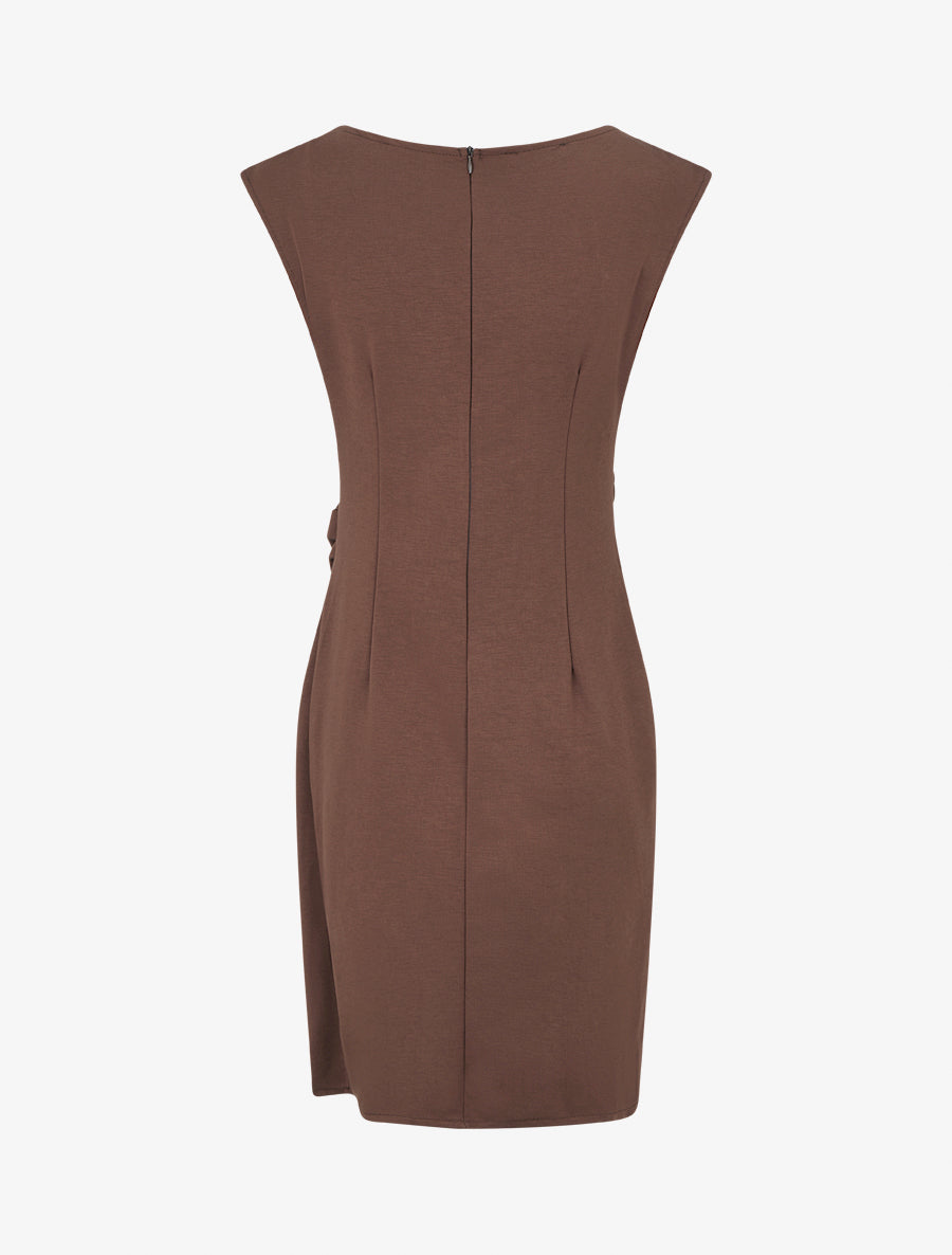 Robe droite unie à empiècement métallique - Marron - 2
