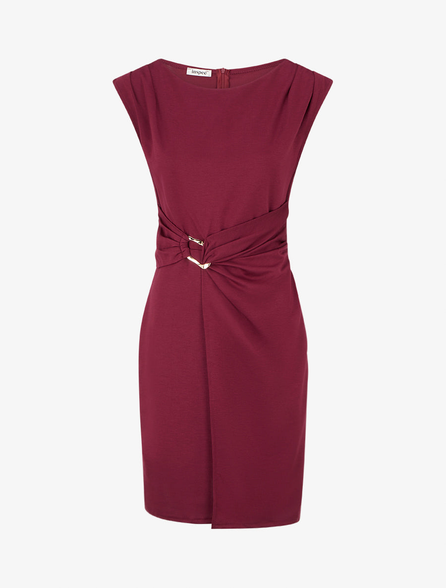 Robe droite unie à empiècement métallique - Lie de vin - 1