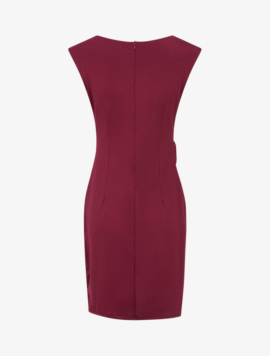 Robe droite unie à empiècement métallique - Lie de vin - 2