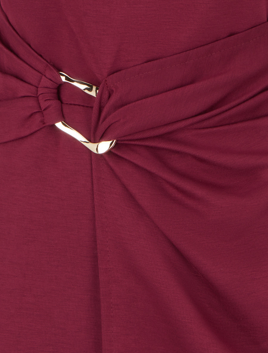 Robe droite unie à empiècement métallique - Lie de vin - 3
