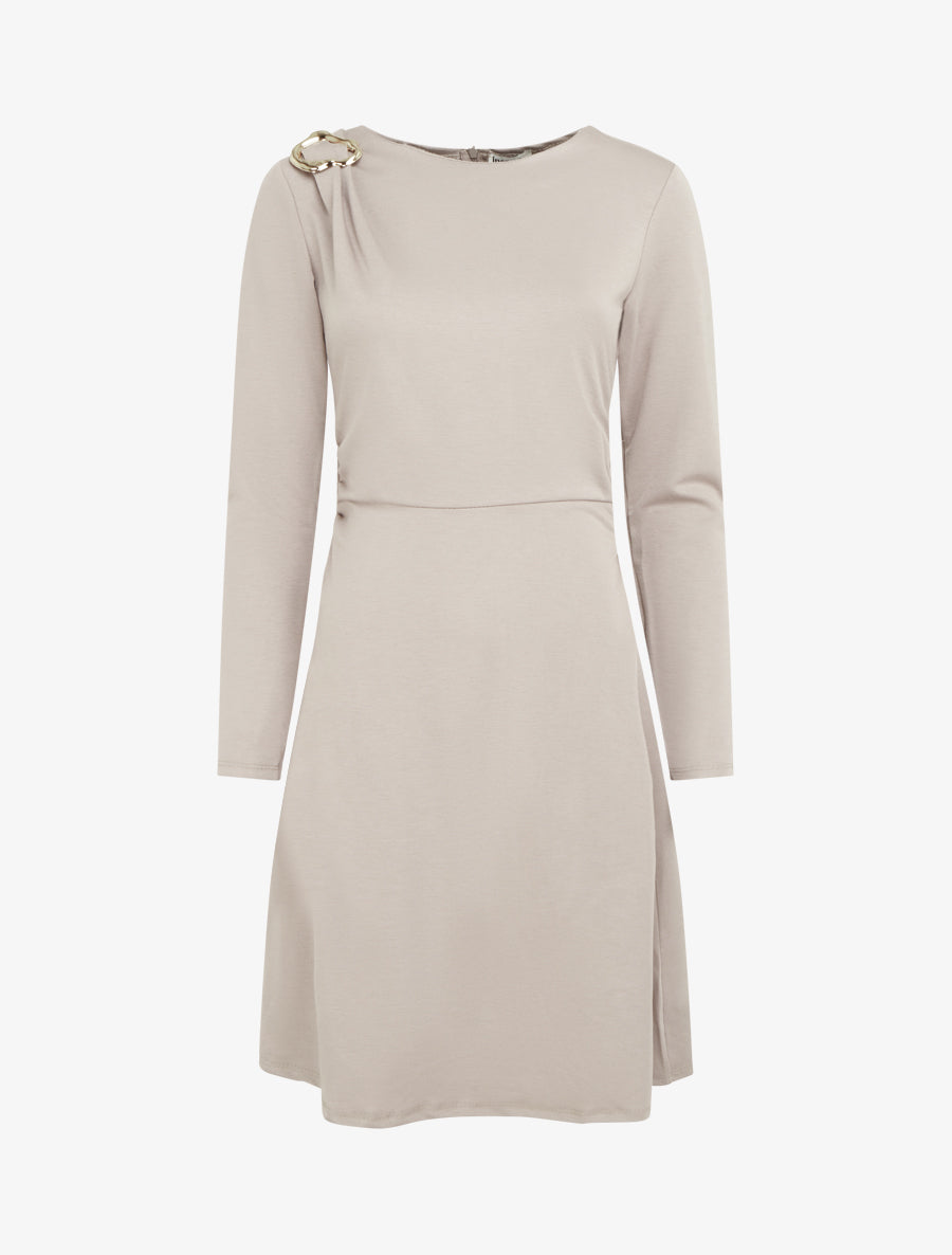 Robe à manches longues et col à boucle - Taupe clair - 1