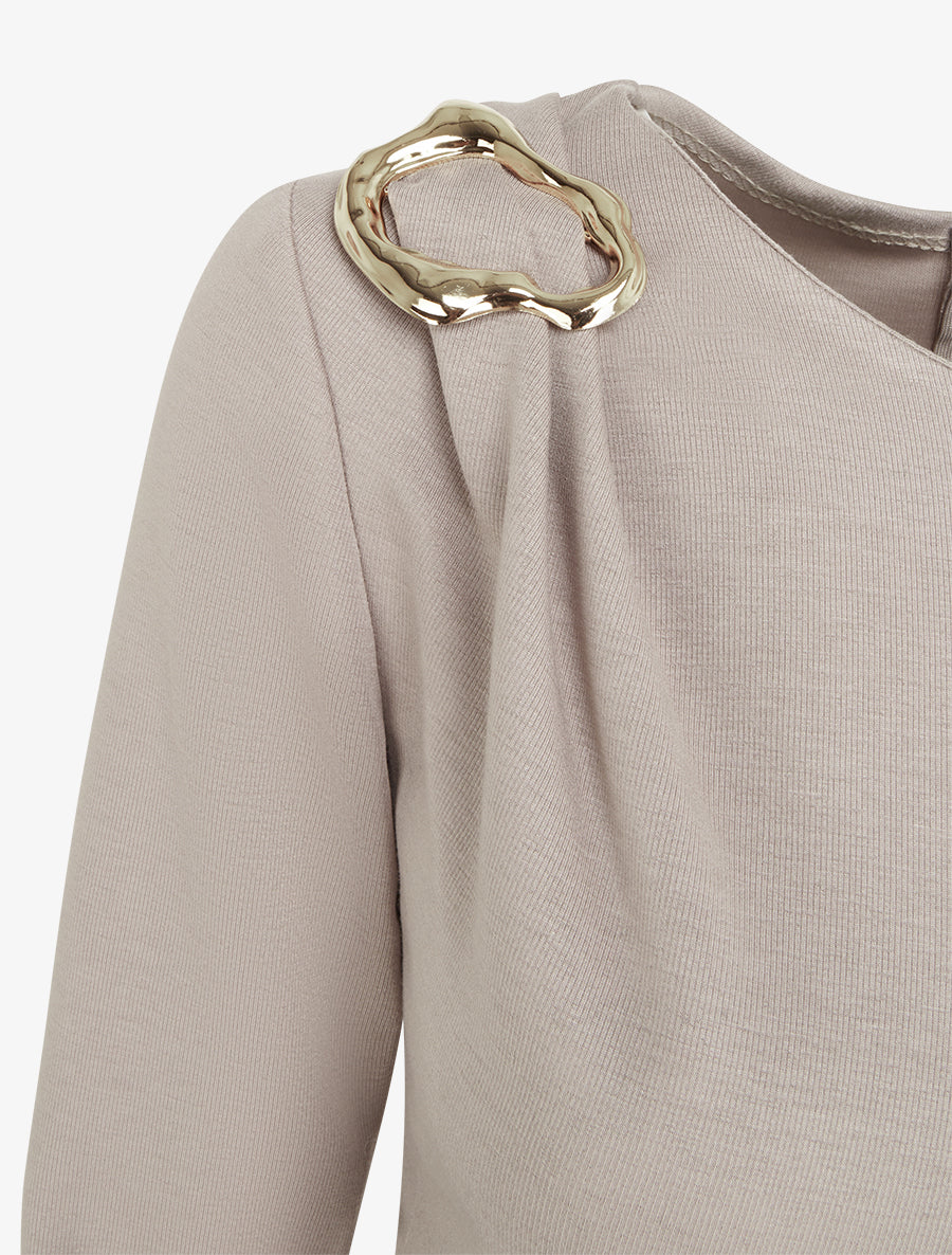 Robe à manches longues et col à boucle - Taupe clair - 3