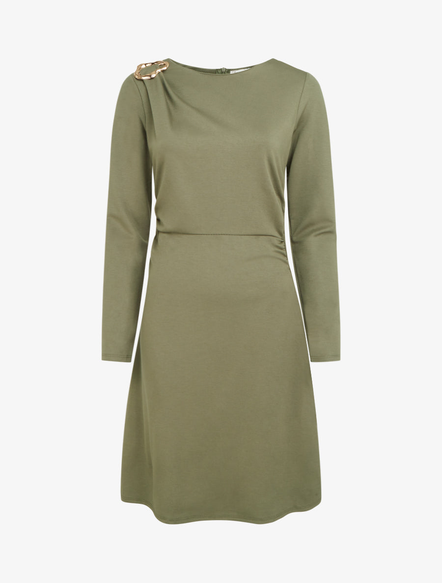 Robe à manches longues et col à boucle - Vert - 1
