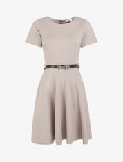 Robe patineuse unie à manches courtes - Taupe clair - 1