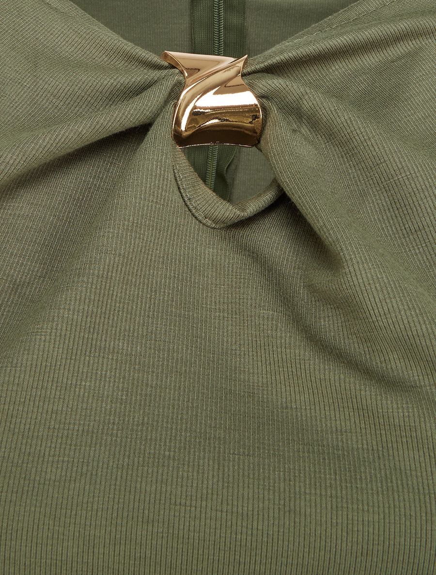 Robe style portefeuille à col bijou - Kaki - 3