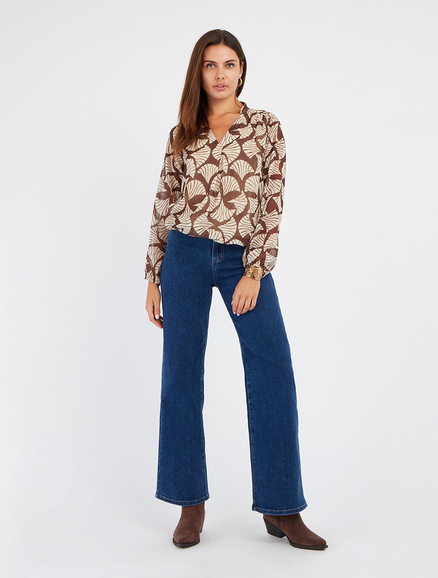 Top irisé en voile imprimé fantaisie - Marron - 8