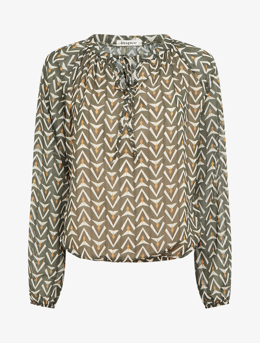 Top boule en voile imprimé graphique - Kaki - 1