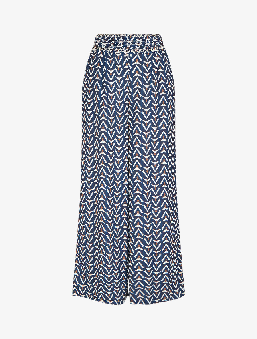 Pantalon ample imprimé géométrique - Marine - 1