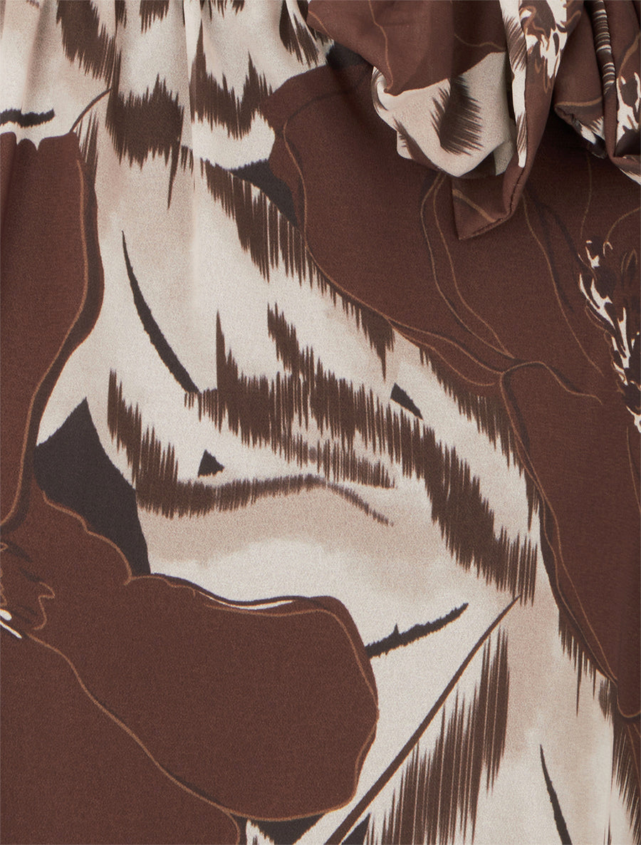 Blouse en voile imprimé floral à nouer - Marron - 3