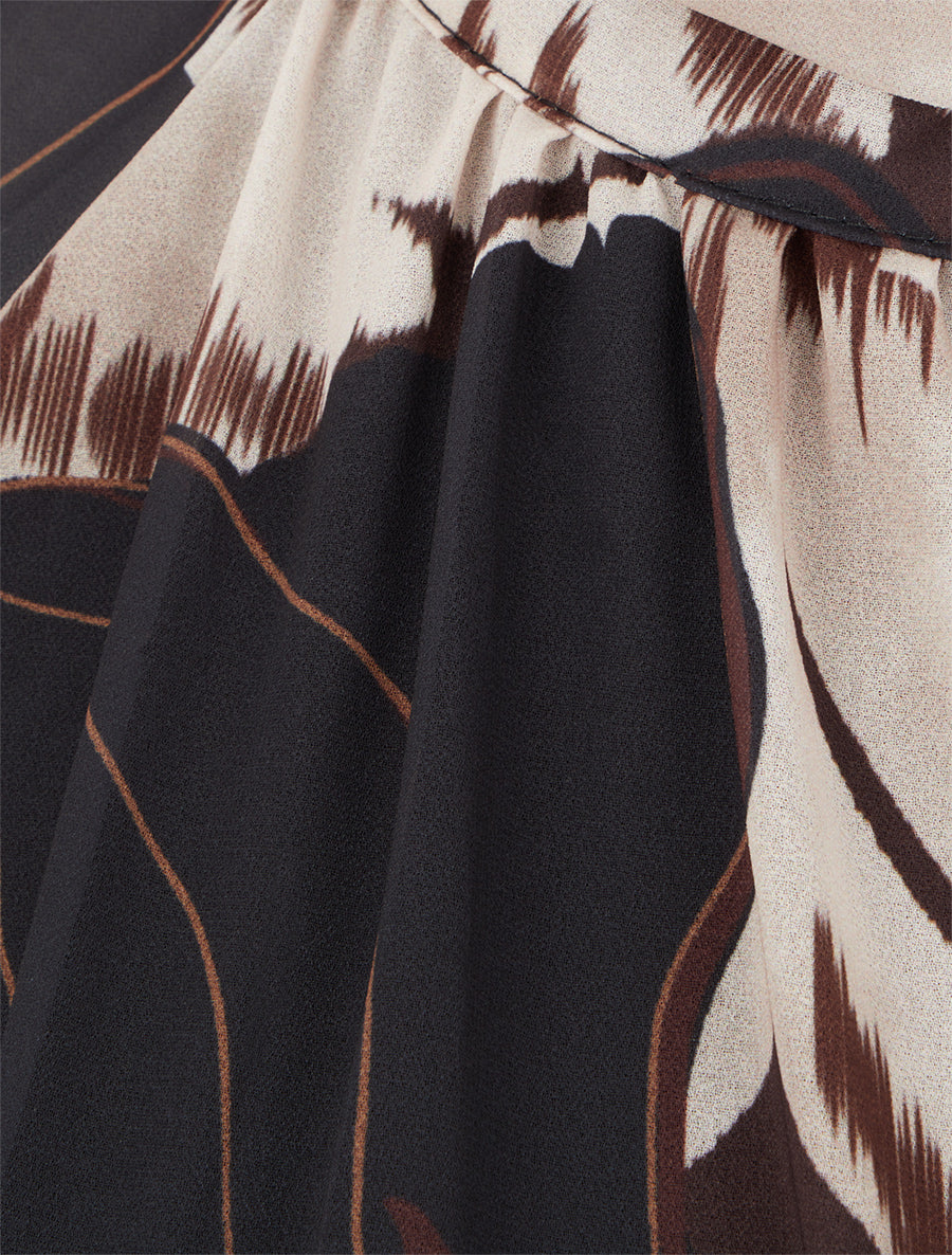 Blouse en voile imprimé floral à nouer - Noir - 3