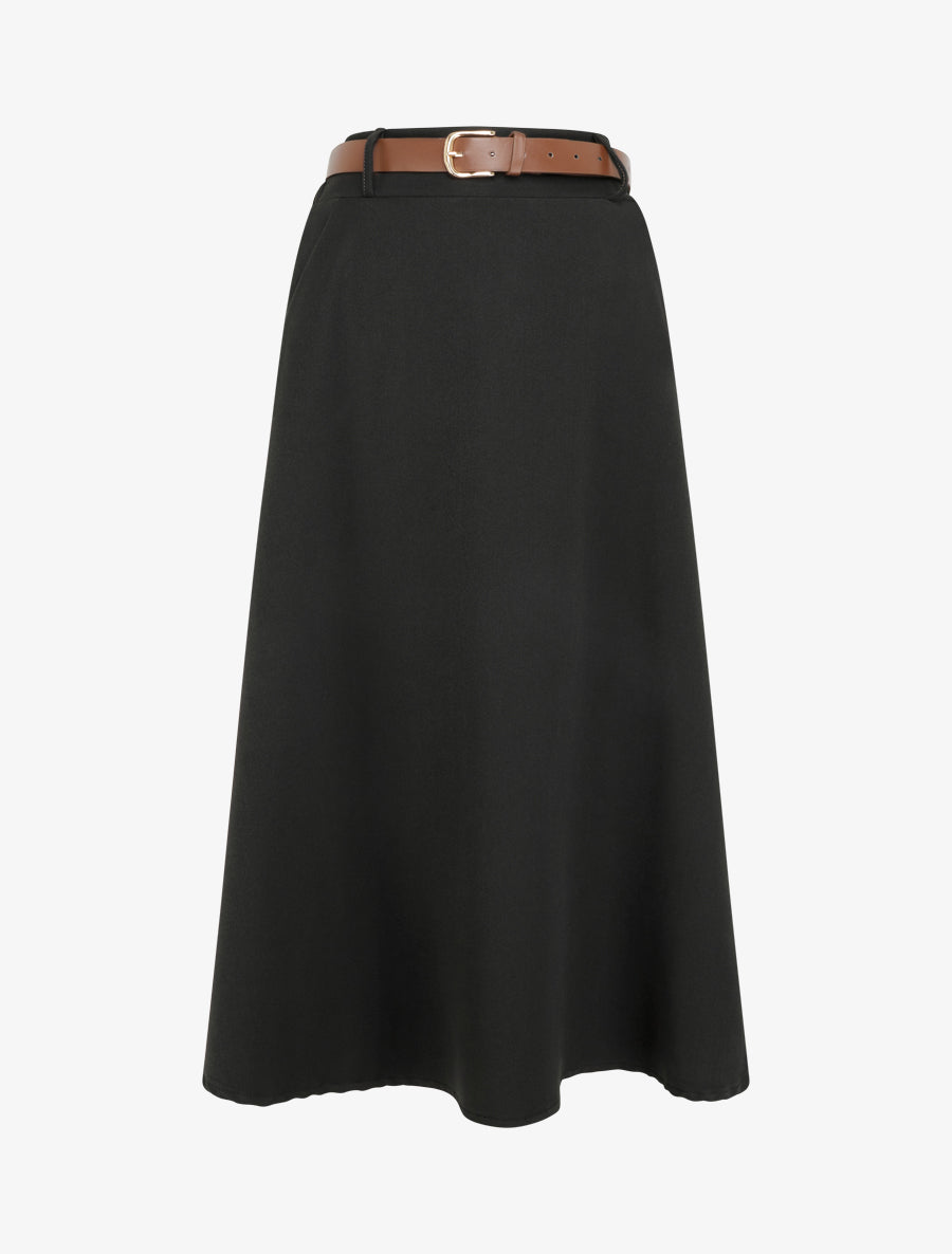 Jupe mi-longue unie ceinturée - Noir - 1