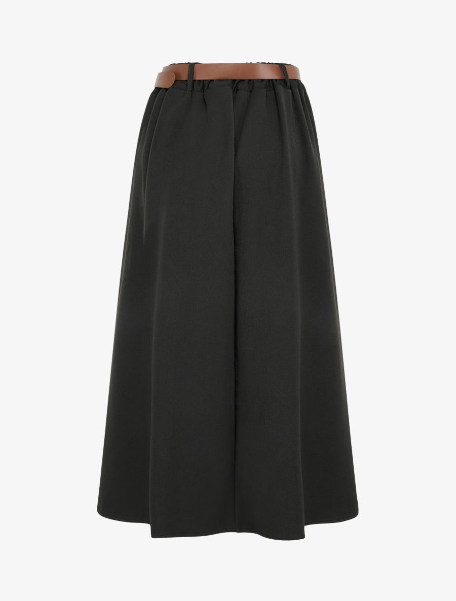 Jupe mi-longue unie ceinturée - Noir - 2