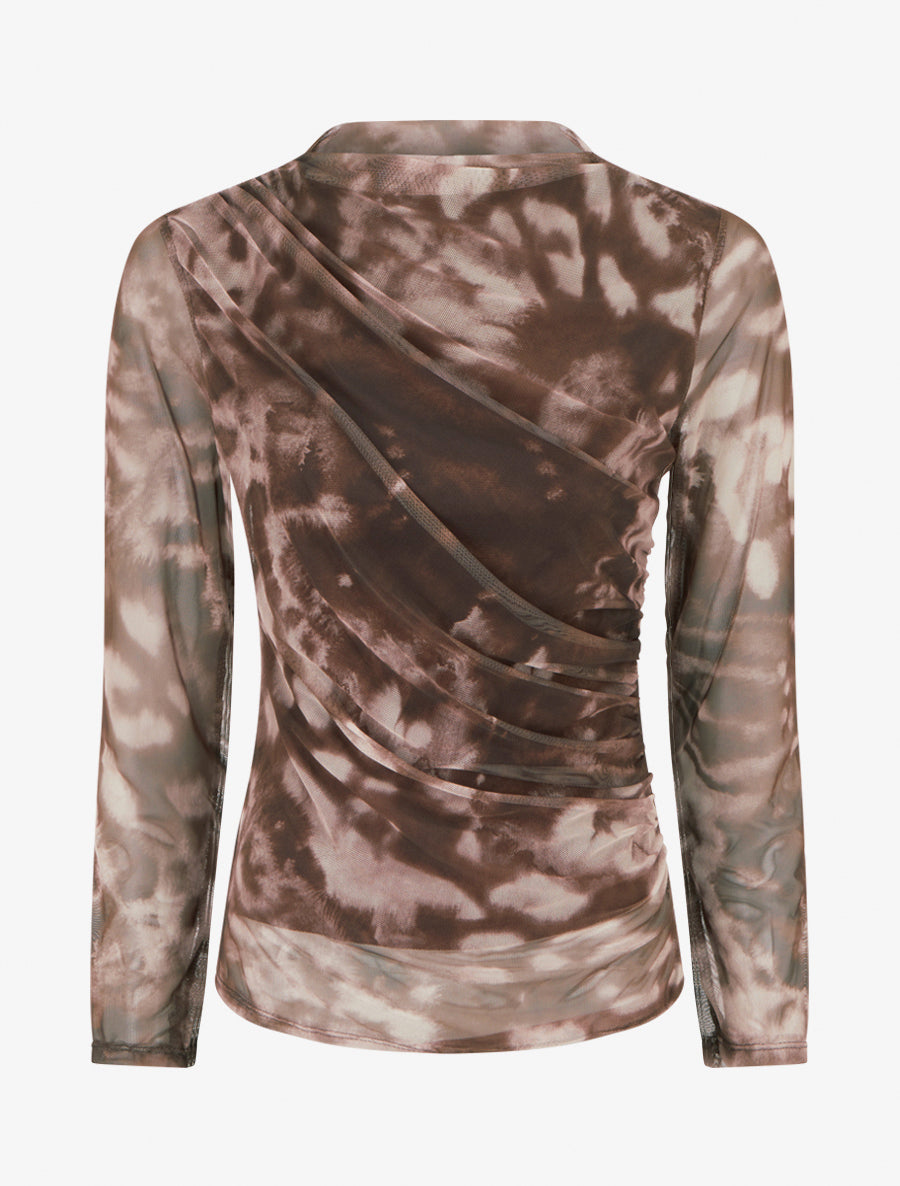 Top imprimé graphique en tulle - Marron - 1