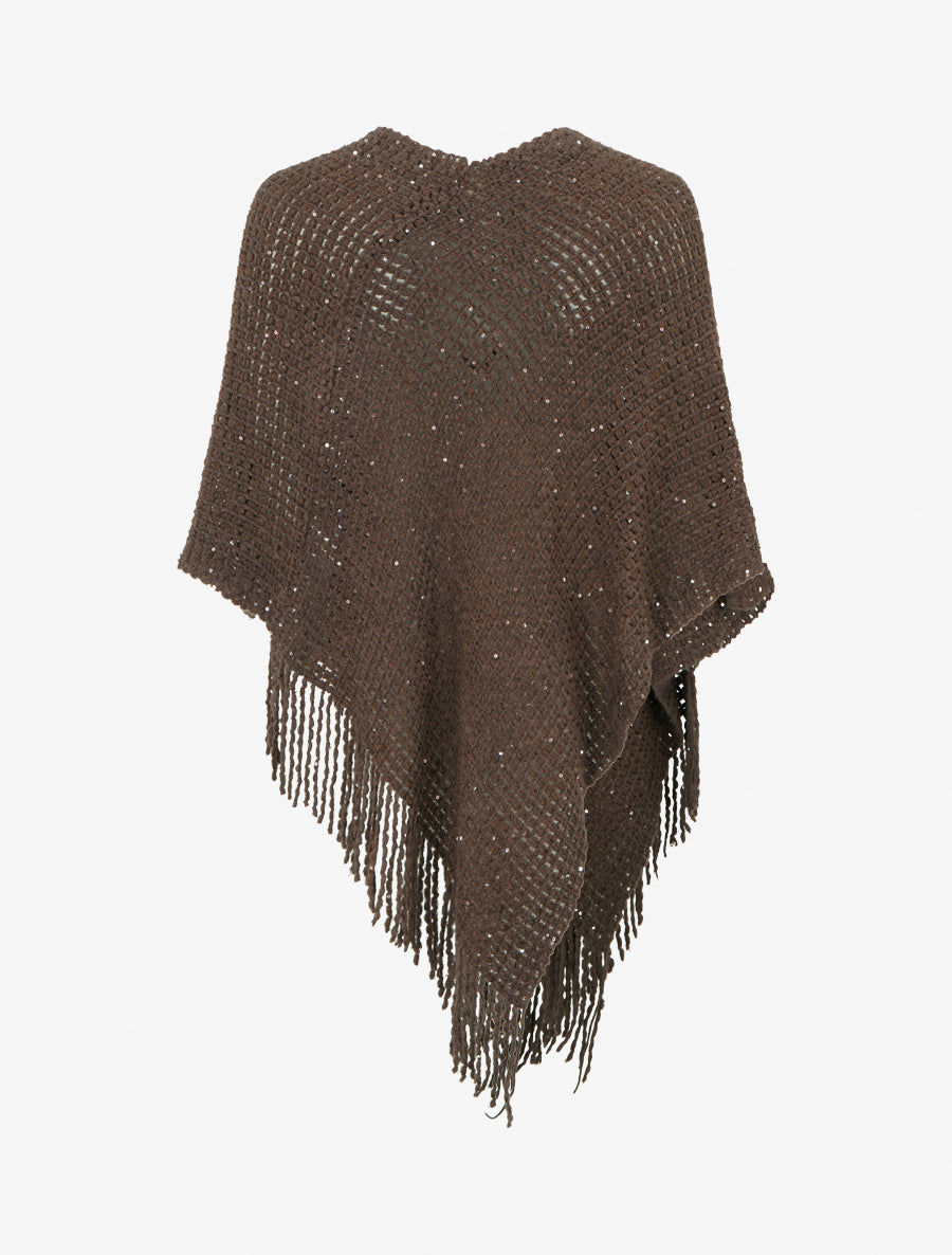 Poncho asymétrique à détail sequins - Marron - 2
